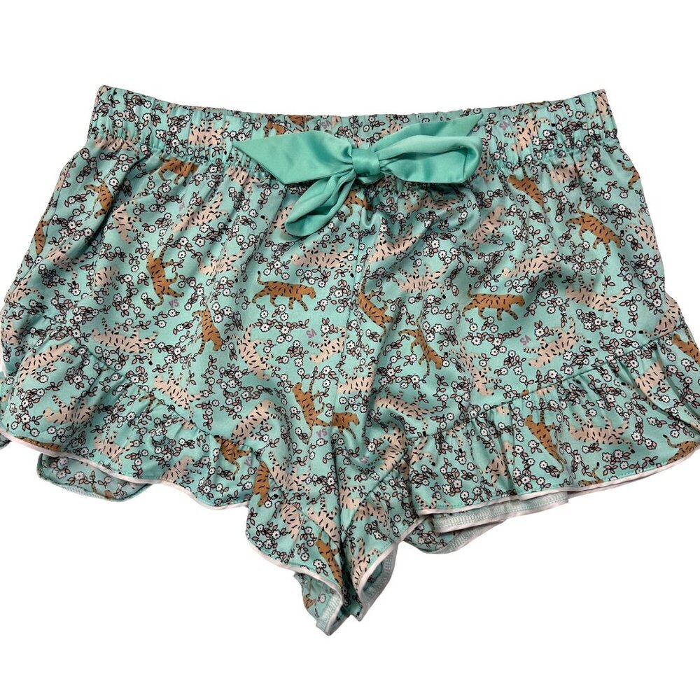 Victoria's Secret Mint Green Silky Pajama Shorts S Comfy PJs Floral &‎ Tiger
